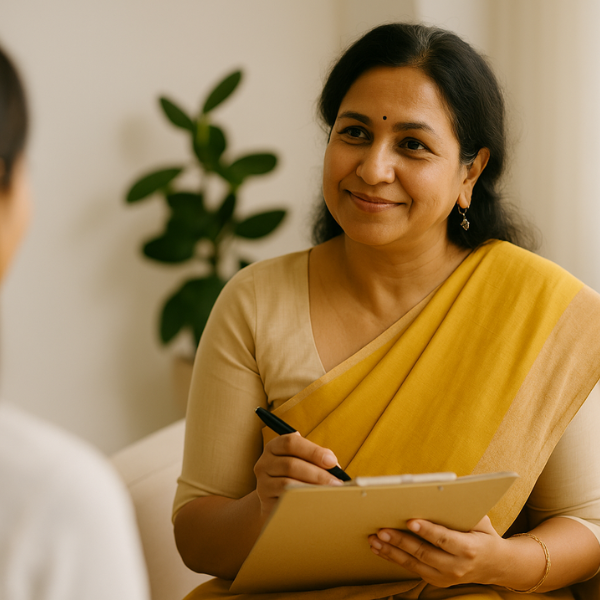 Female mental-health counsellor offering one-to-one emotional wellness consultation at Iyali Chennai.