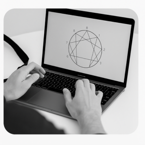 Person using a laptop to view a personality assessment chart during a personality mapping session.