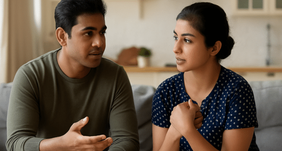 Couple having an open and honest conversation during relationship counselling at Iyali Chennai