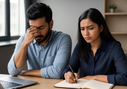 Stressed working professionals seeking guidance — Iyali Chennai emotional wellness and self-development support.