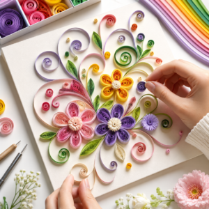 Colourful paper quilling flower designs created in Iyali’s hands-on art workshop