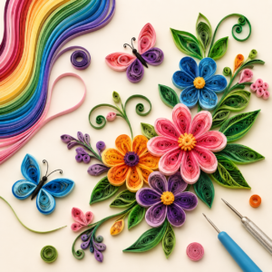 Hands creating paper quilling art using colourful quilling paper strips at Iyali Chennai
