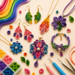 Paper jewellery making with quilling paper strips during creative craft class in Chennai
