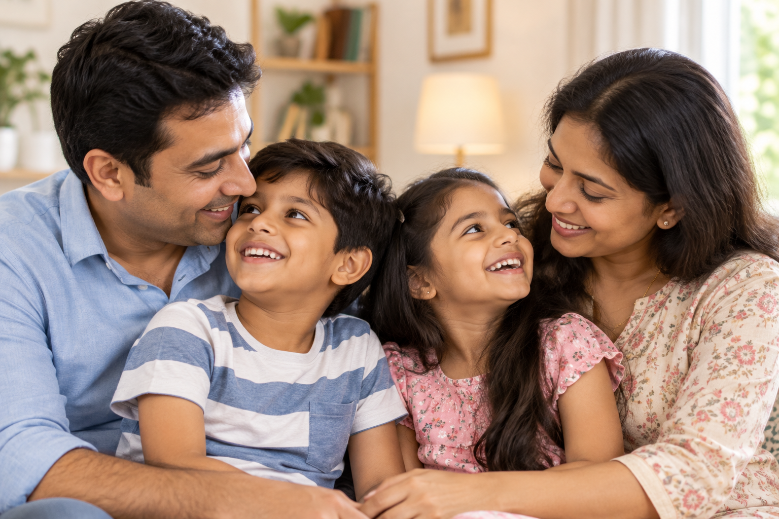 `Indian parents spending quality time with their children, representing family bonding, parenting and healthy relationships`